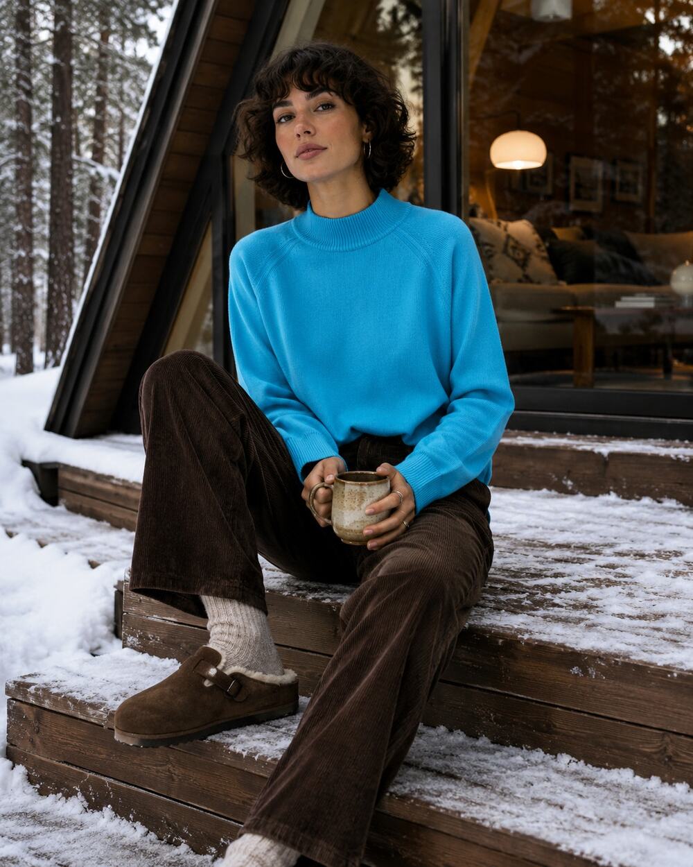 Designers Originals Luxelon Aqua Blue Mock Neck Back Zip Sweater